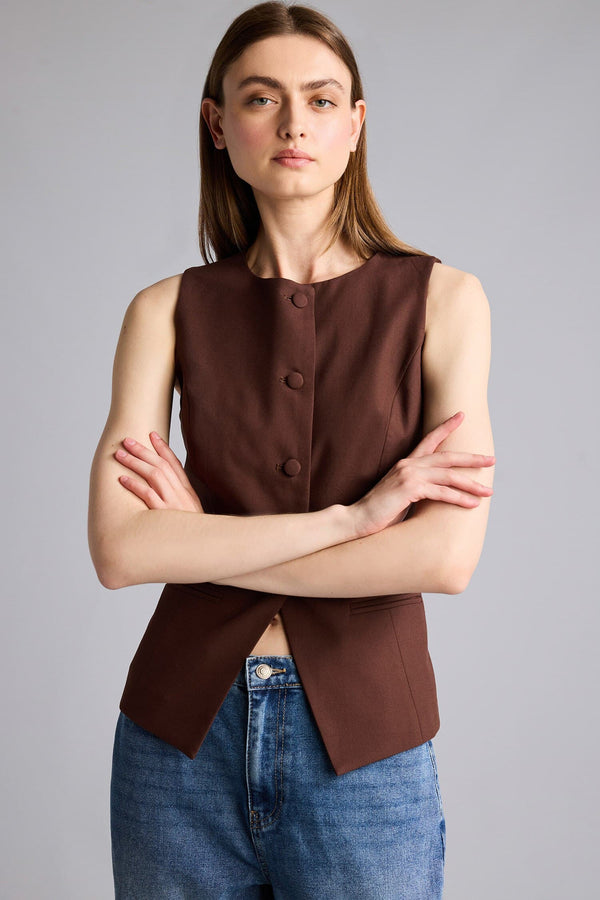 Linen Blend Buttoned Vest