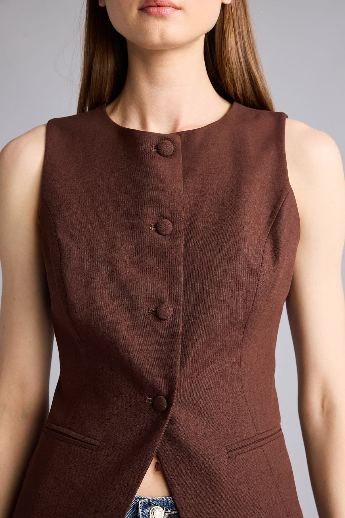 Linen Blend Buttoned Vest