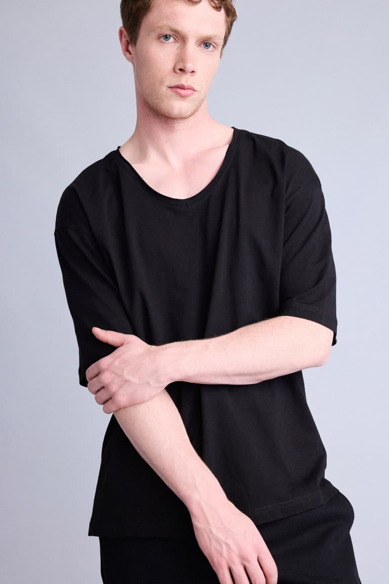 100% Cotton Boxy Fit V-Neck Pressed Washed Effect Short Sleeve T-Shirt Main image