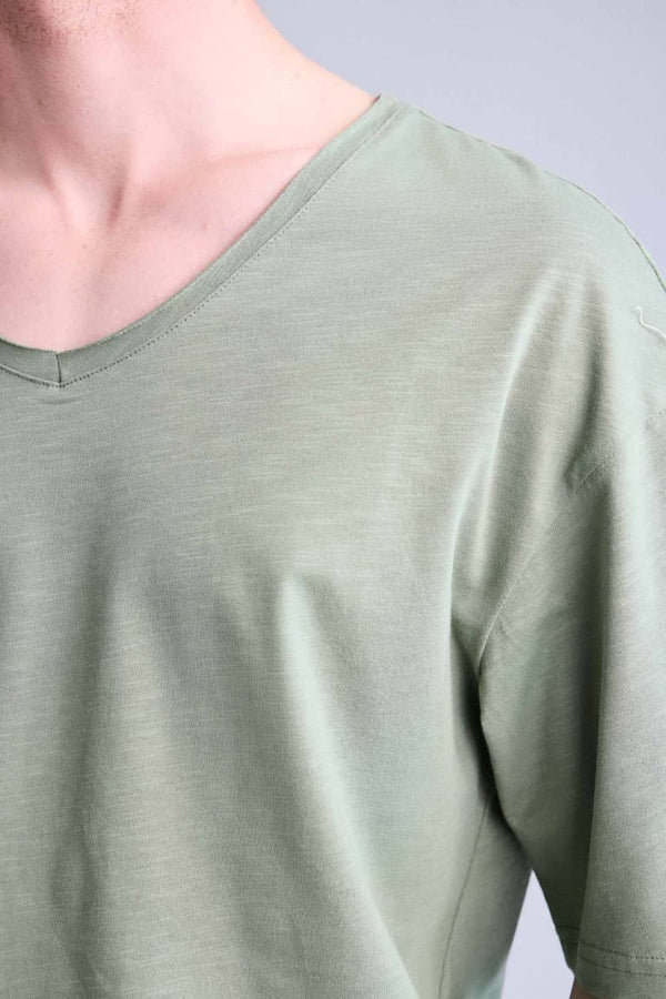 100% Cotton Boxy Fit V-Neck Pressed Washed Effect Short Sleeve T-Shirt