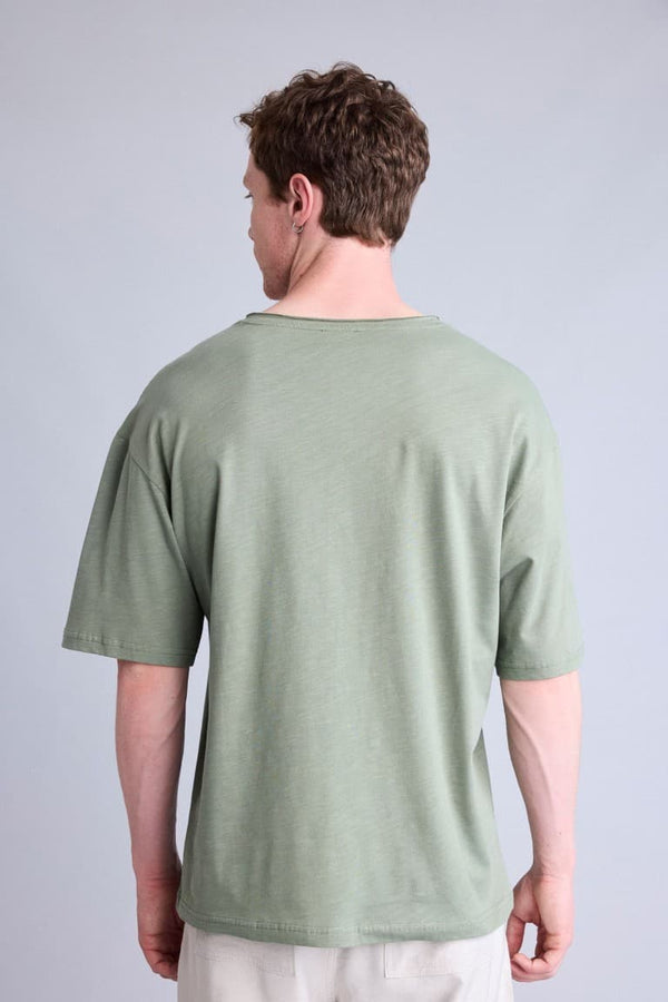 100% Cotton Boxy Fit V-Neck Pressed Washed Effect Short Sleeve T-Shirt
