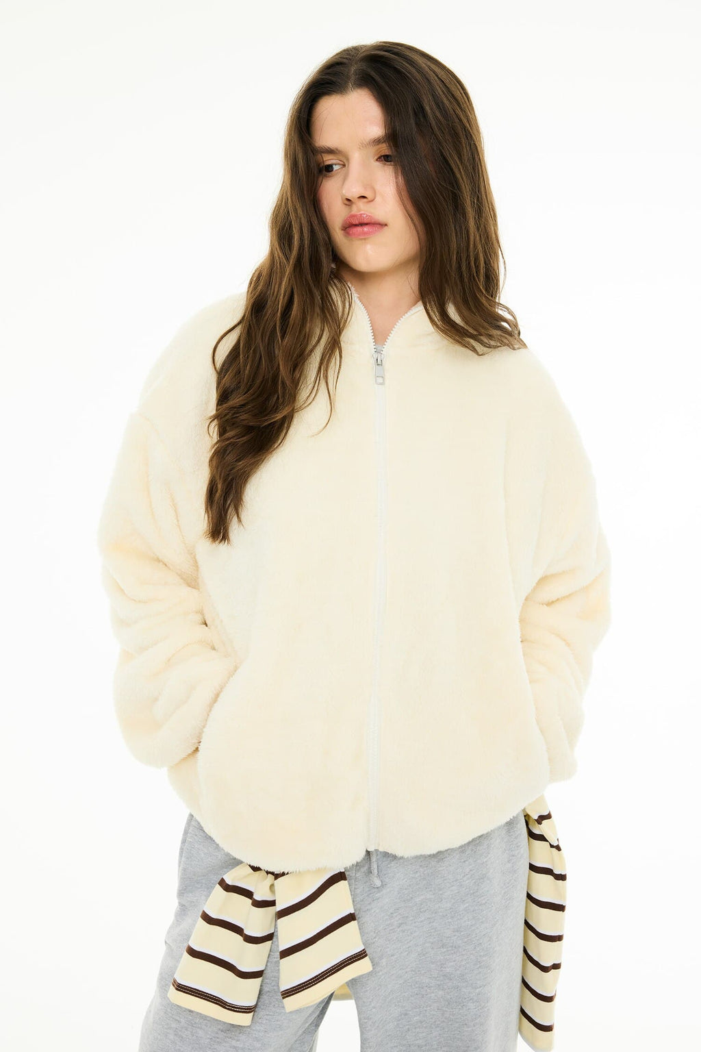 Loose Fit Half Zip Fleece Cardigan