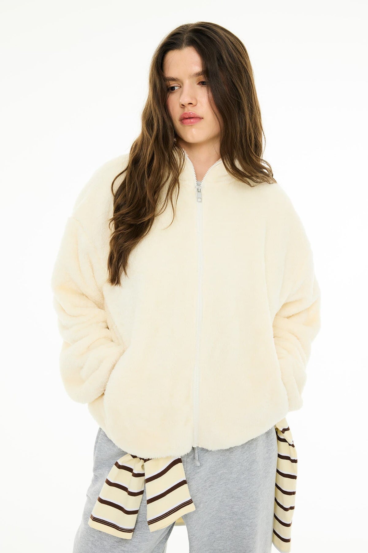 Loose Fit Half Zip Fleece Cardigan