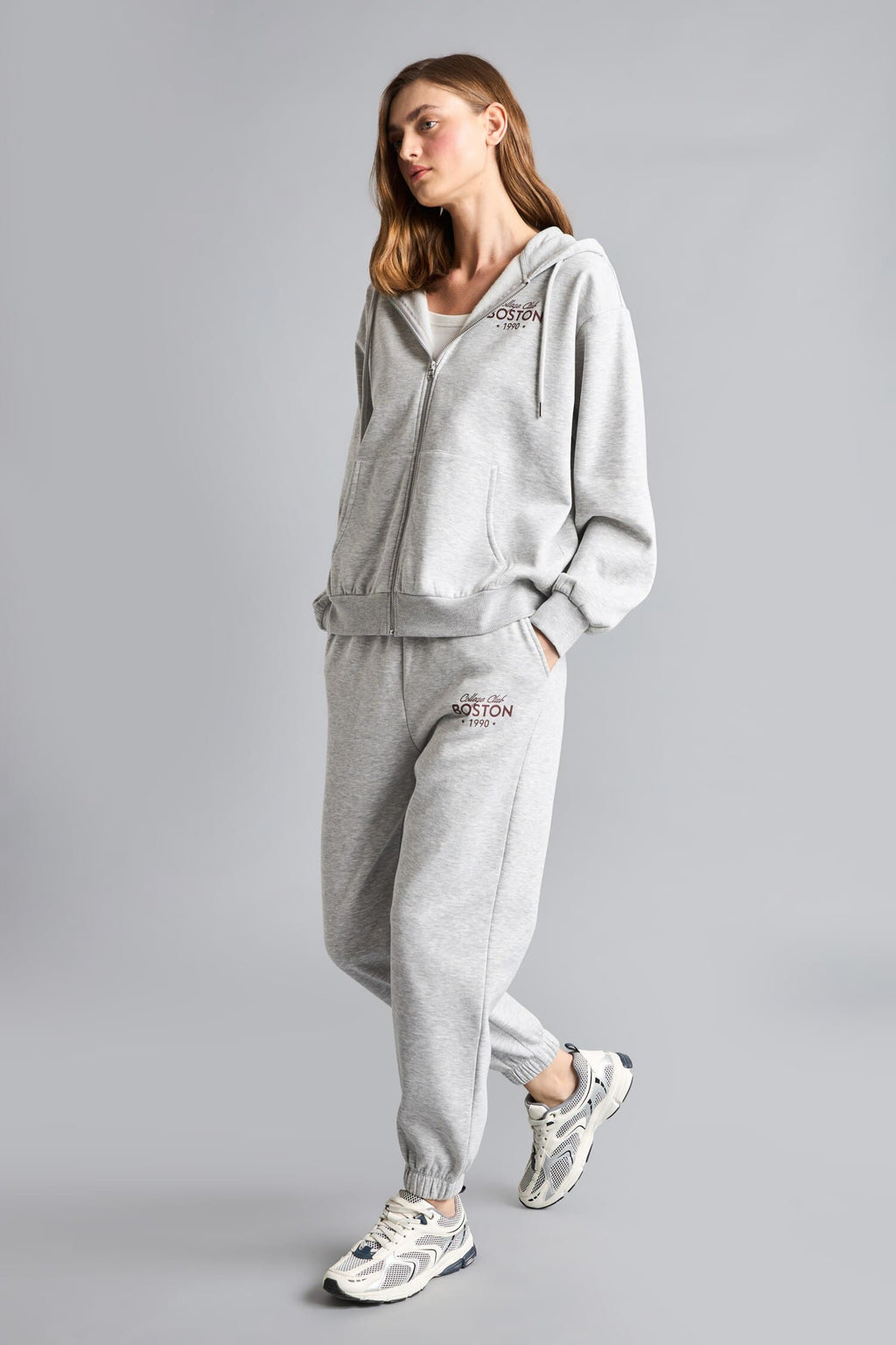 Jogger Fit Slogan Printed Thick Sweatshirt Fabric Pants
