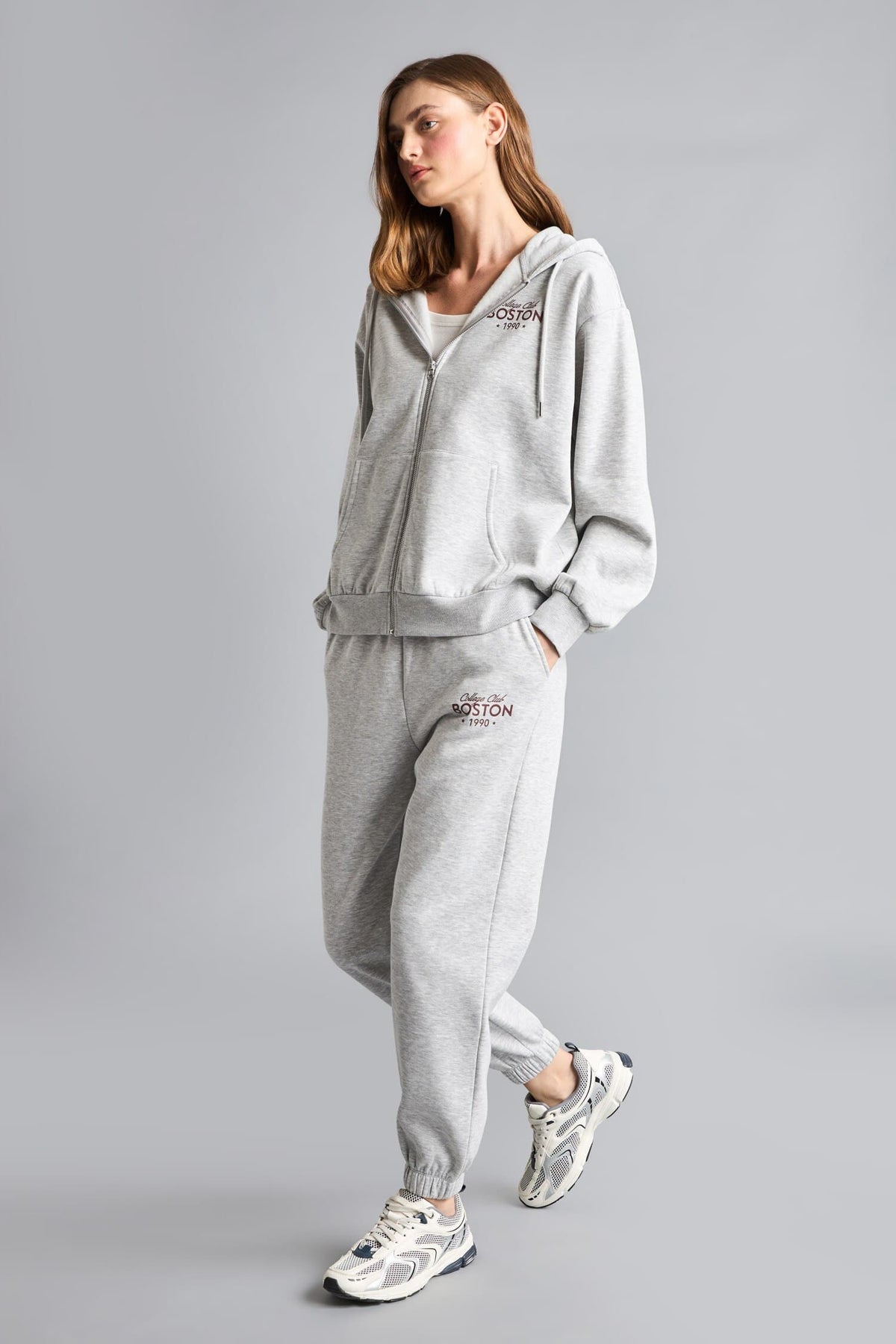 Jogger Fit Slogan Printed Thick Sweatshirt Fabric Pants