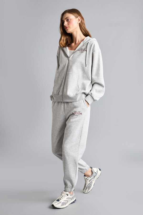 Jogger Fit Slogan Printed Thick Sweatshirt Fabric Pants
