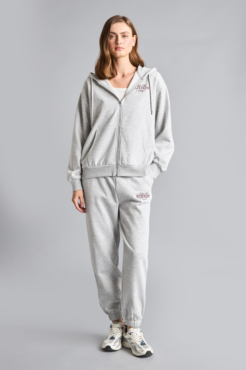 Jogger Fit Slogan Printed Thick Sweatshirt Fabric Pants