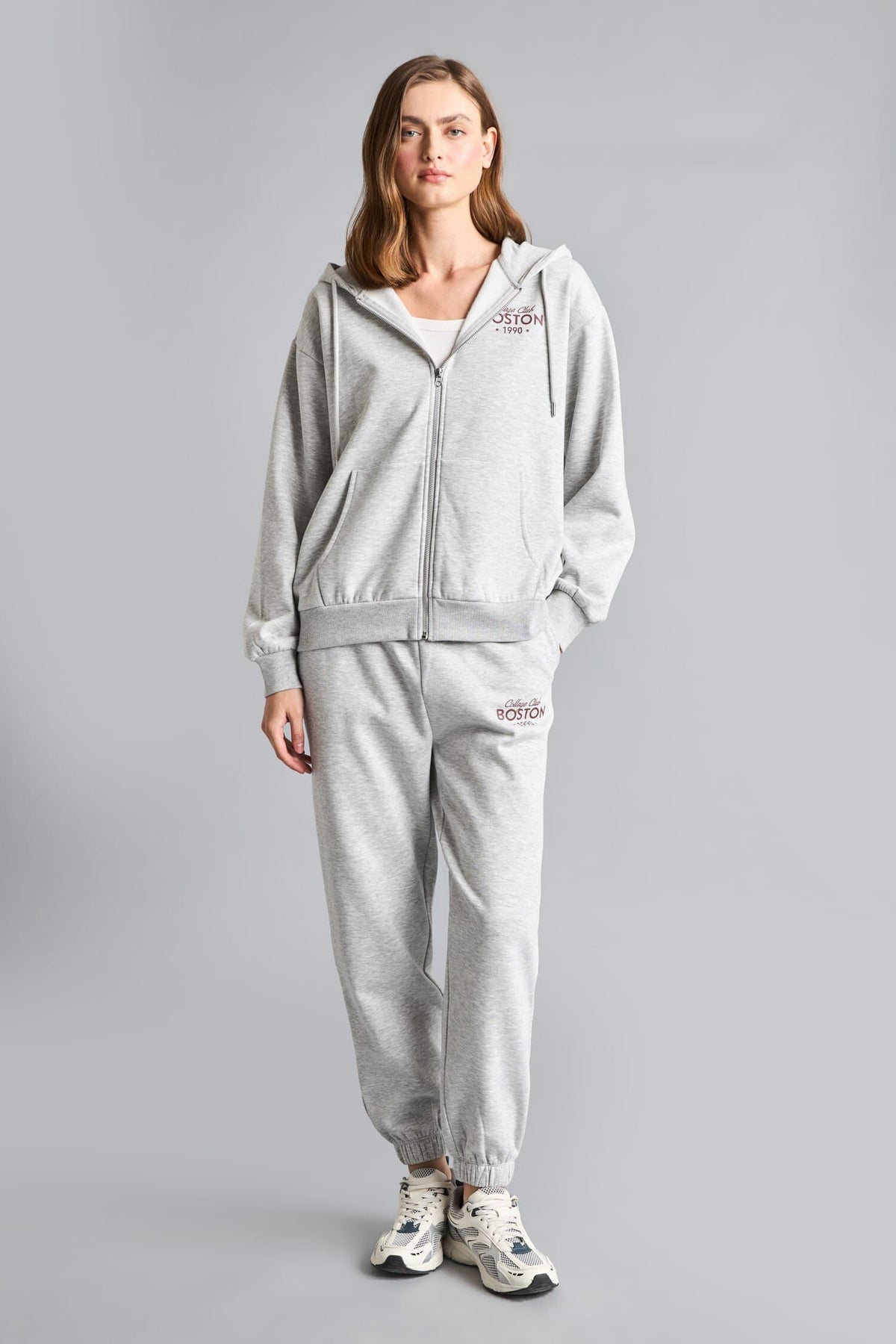 Jogger Fit Slogan Printed Thick Sweatshirt Fabric Pants