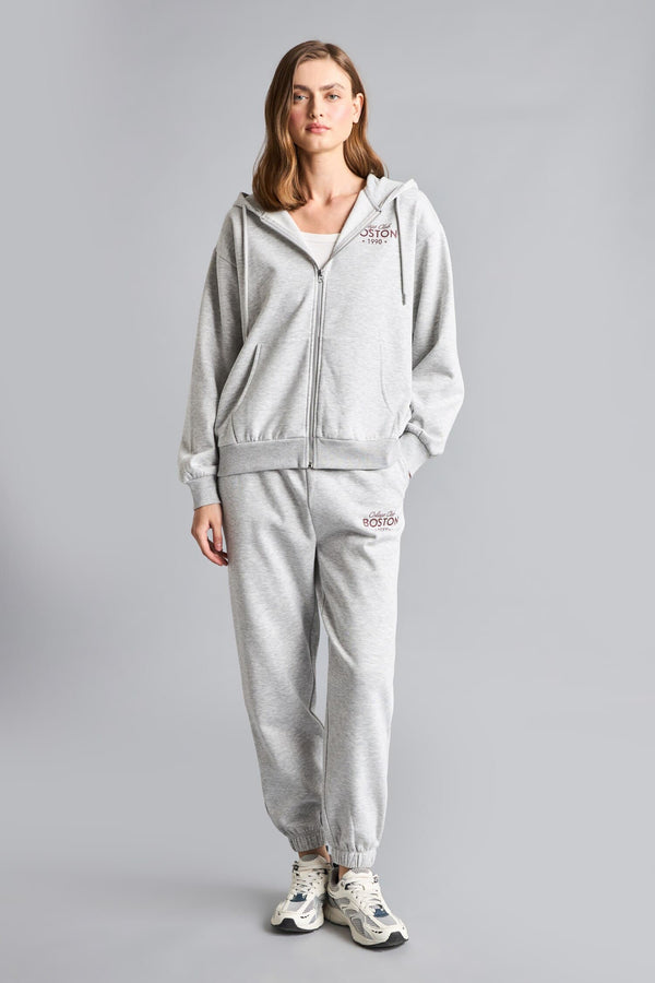 Jogger Fit Slogan Printed Thick Sweatshirt Fabric Pants