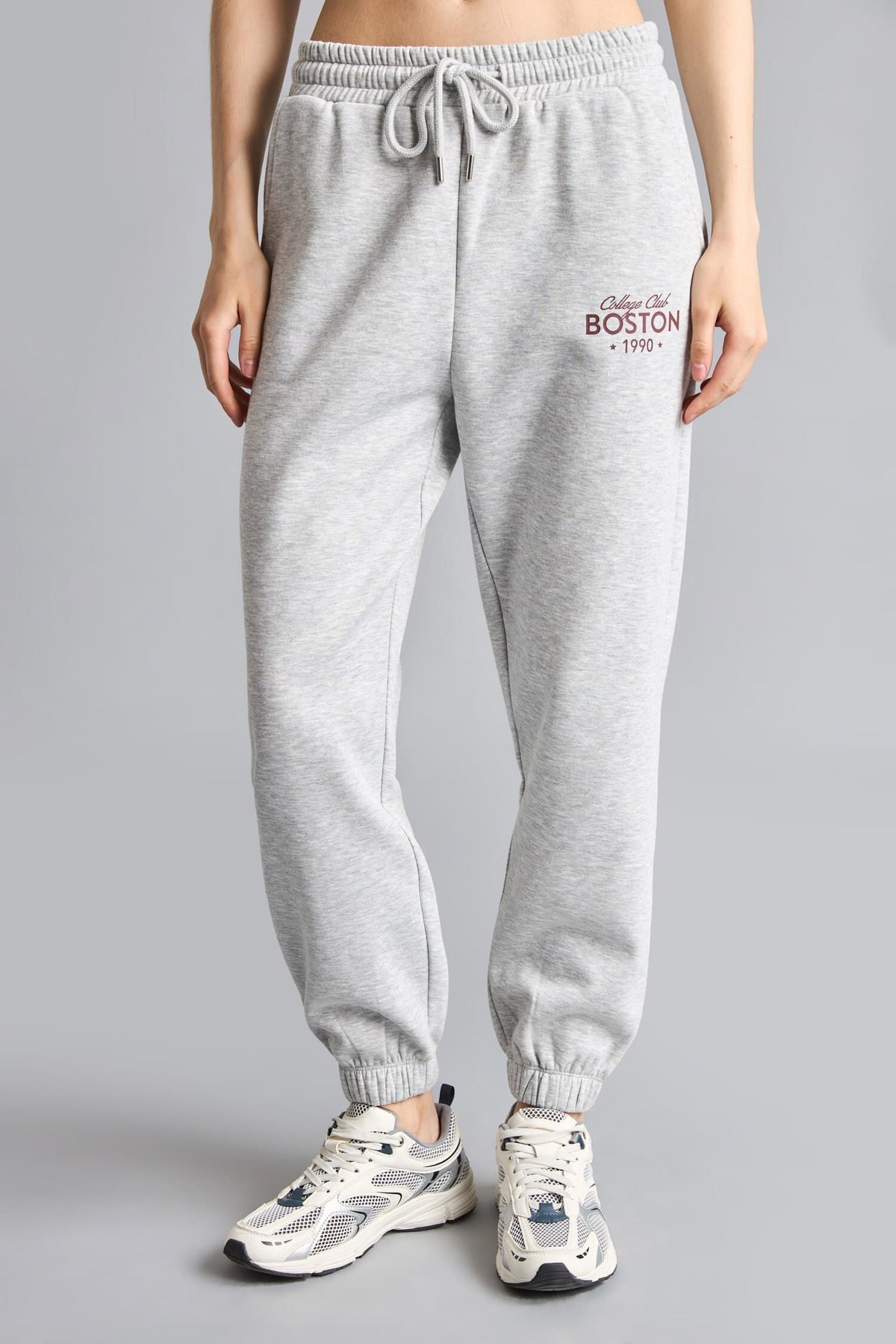 Jogger Fit Slogan Printed Thick Sweatshirt Fabric Pants