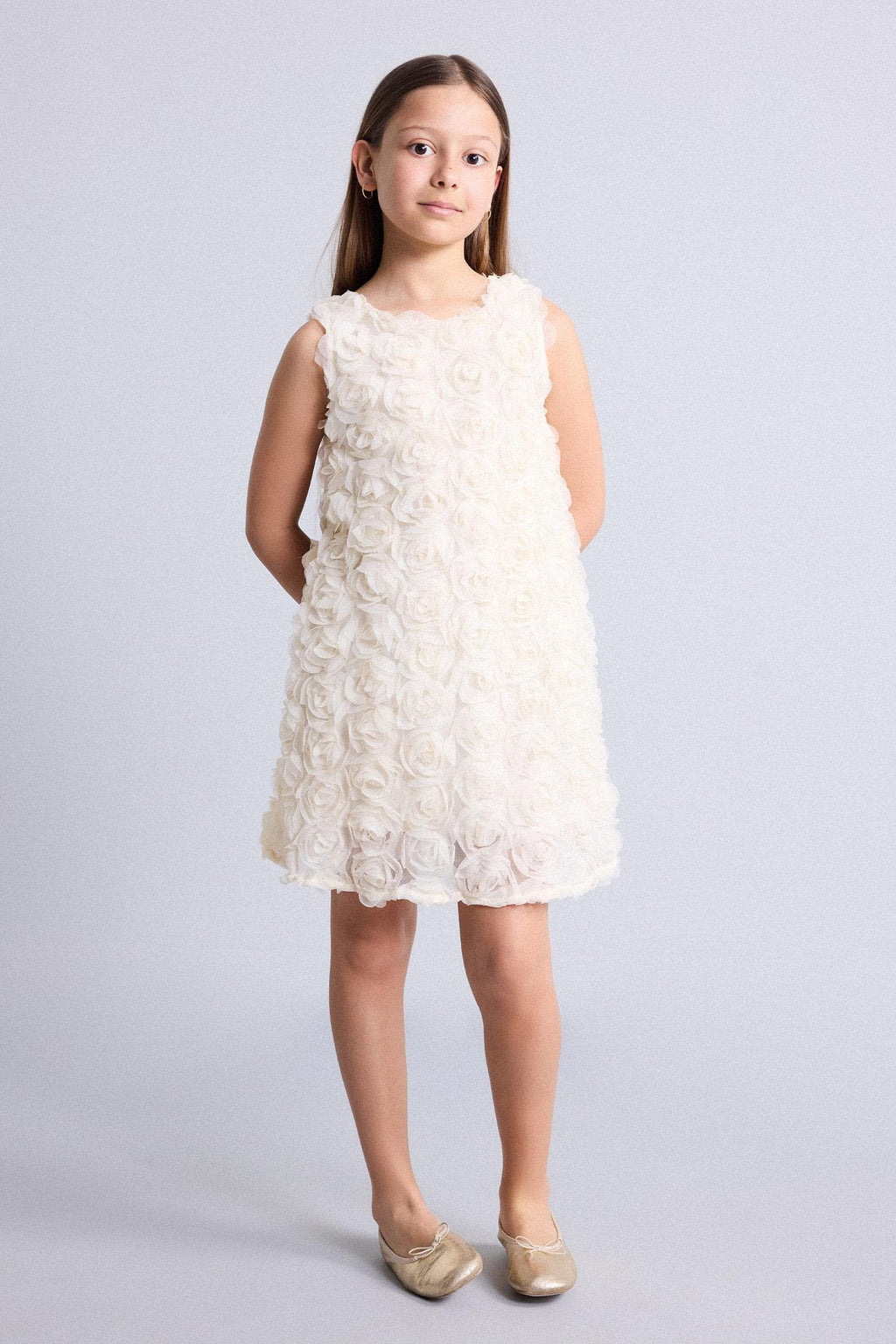 Embossed Rose Applique Sleeveless Dress Girl