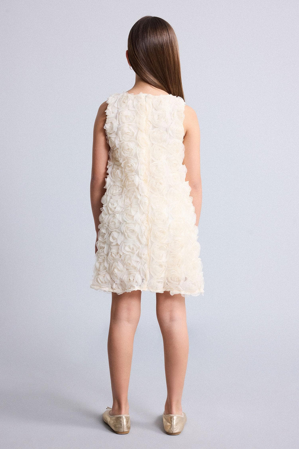 Embossed Rose Applique Sleeveless Dress Girl