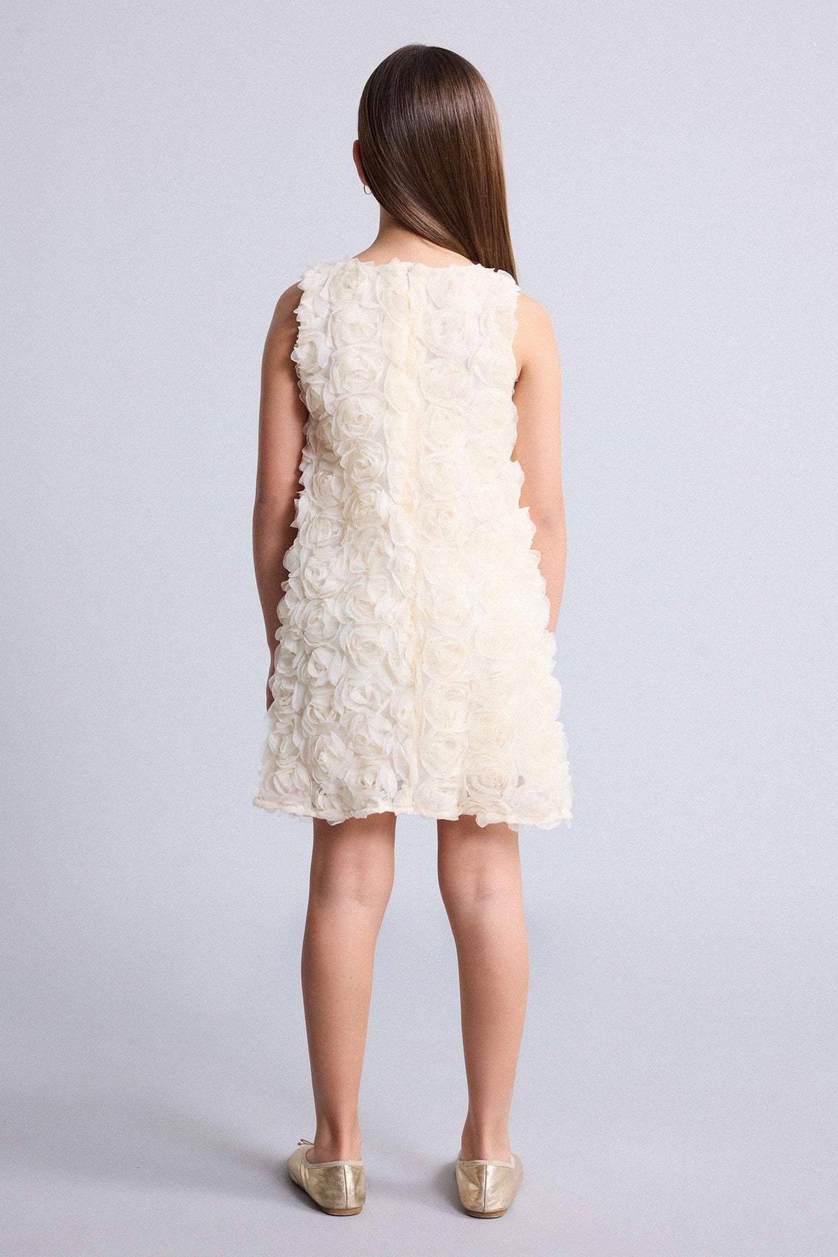 Embossed Rose Applique Sleeveless Dress Girl