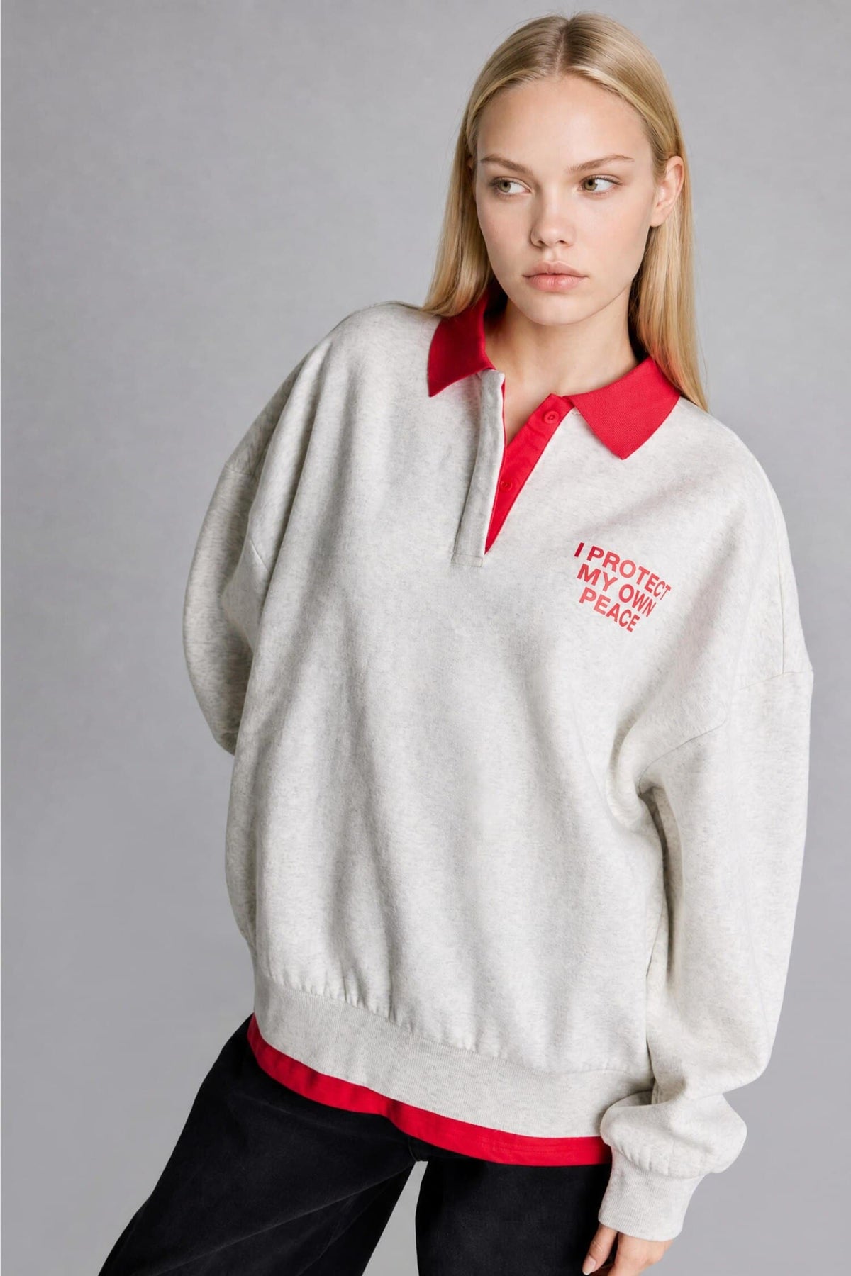 Relax Fit Polo Collar Printed Thick Sweatshirt Fabric Sweatshirt Main image