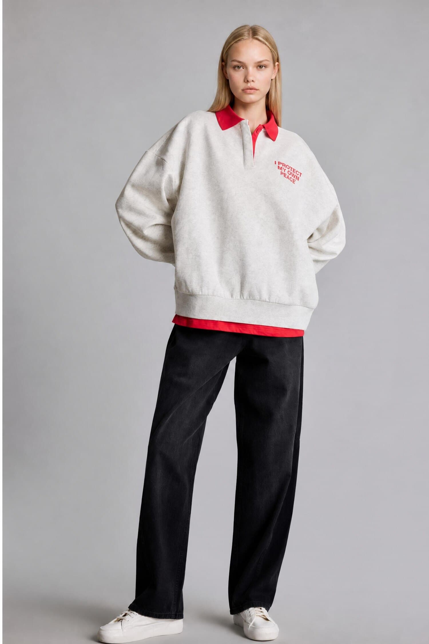 Relax Fit Polo Collar Printed Thick Sweatshirt Fabric Sweatshirt Secondary image