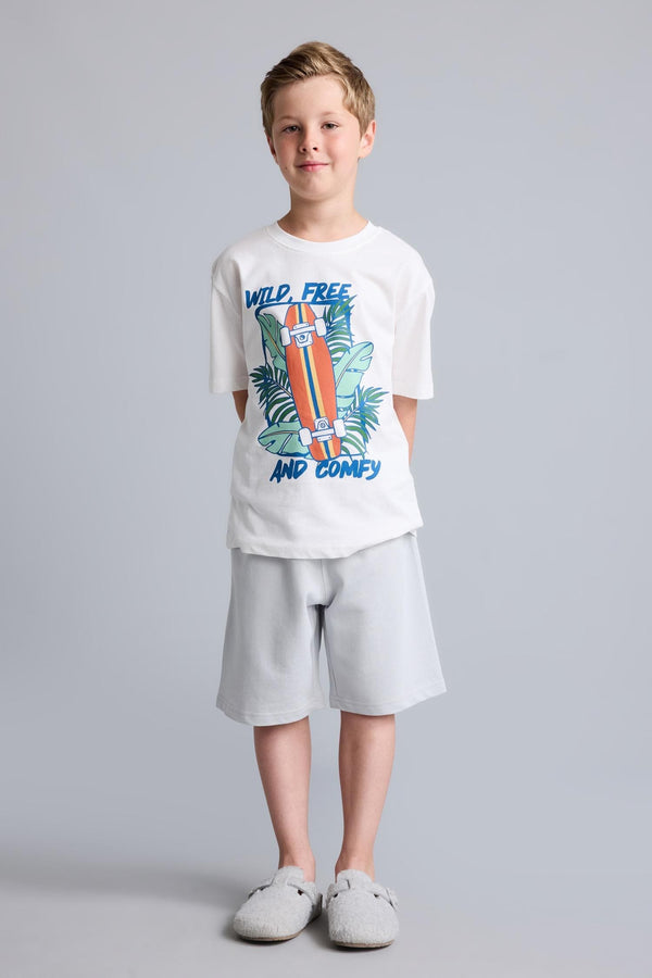 100% Cotton Regular Fit Printed 2-Pack Ecru Pajama Set For Boys
