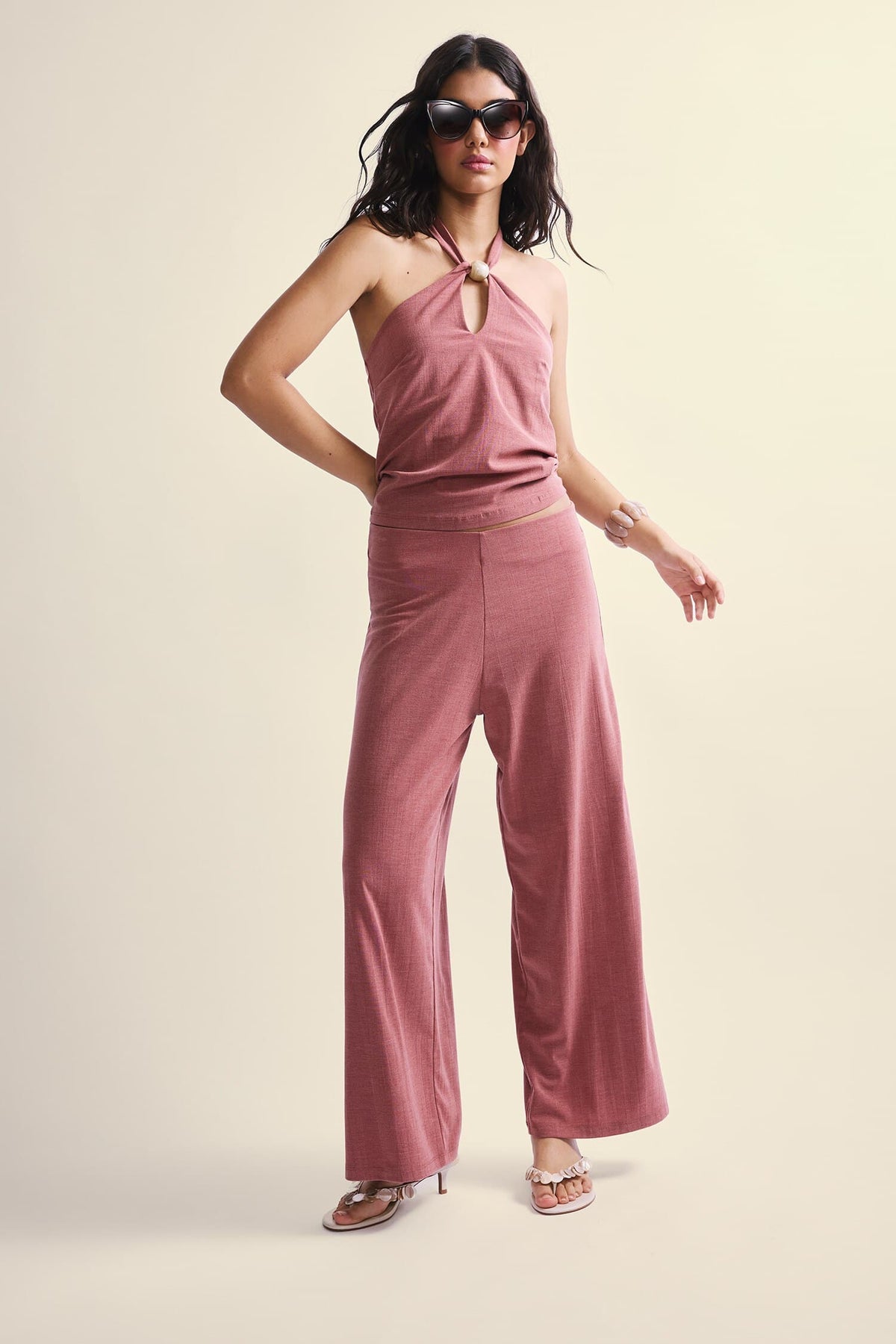 Slım Fit, Halter Collar, Crepe Blouse