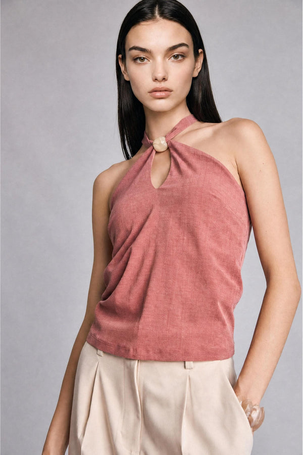 Slım Fit, Halter Collar, Crepe Blouse