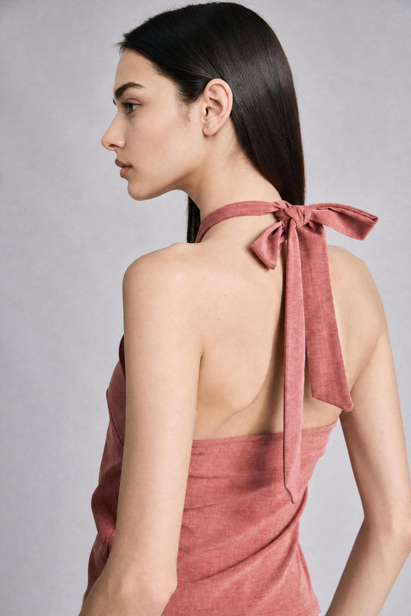 Slım Fit, Halter Collar, Crepe Blouse