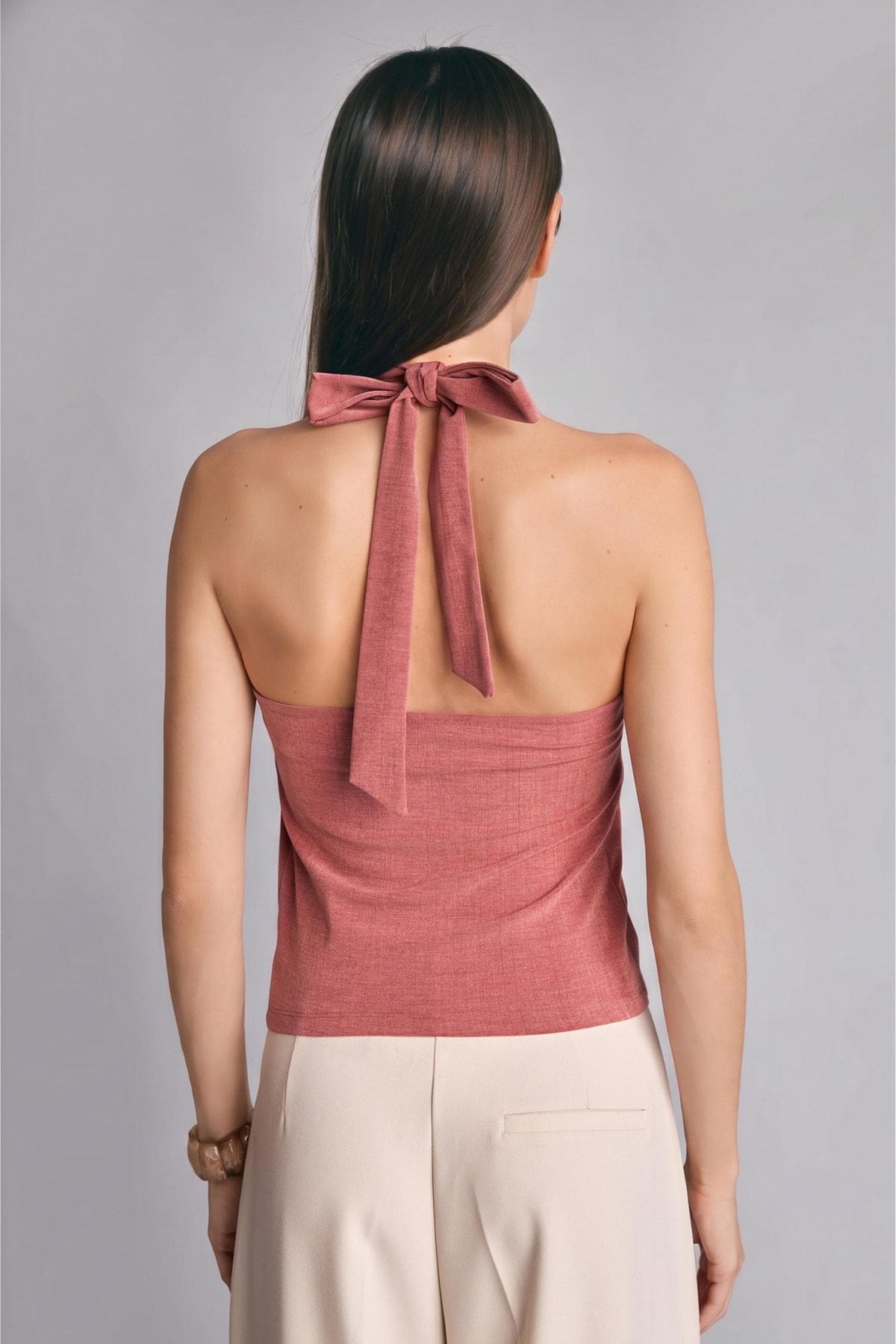 Slım Fit, Halter Collar, Crepe Blouse
