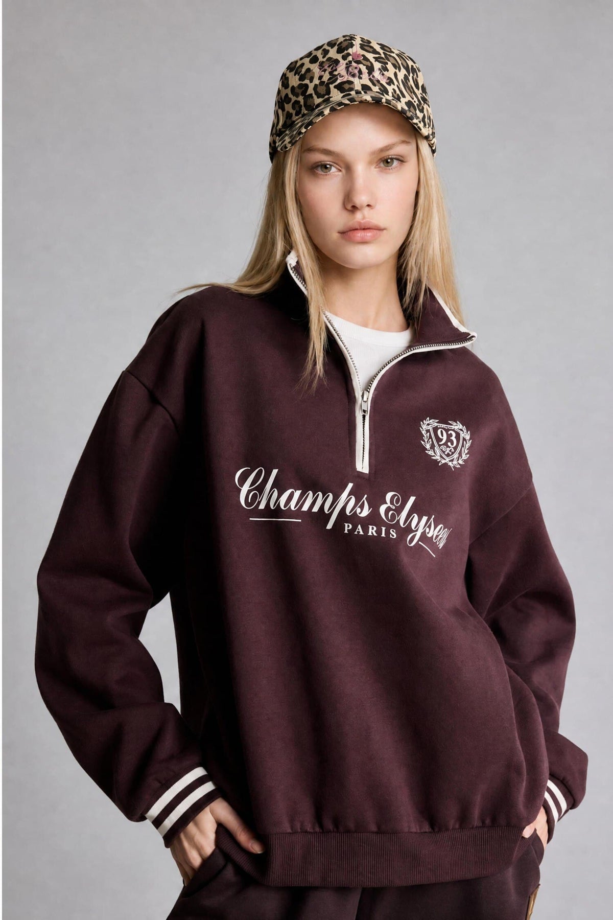 Relax Fit Polo Collar Printed Thick Sweatshirt Fabric Sweatshirt