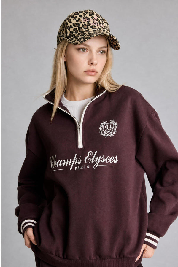 Relax Fit Polo Collar Printed Thick Sweatshirt Fabric Sweatshirt