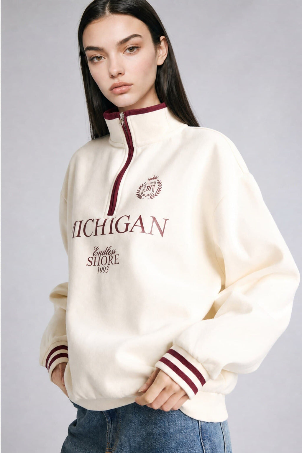 Relax Fit Polo Collar Printed Thick Sweatshirt Fabric Sweatshirt