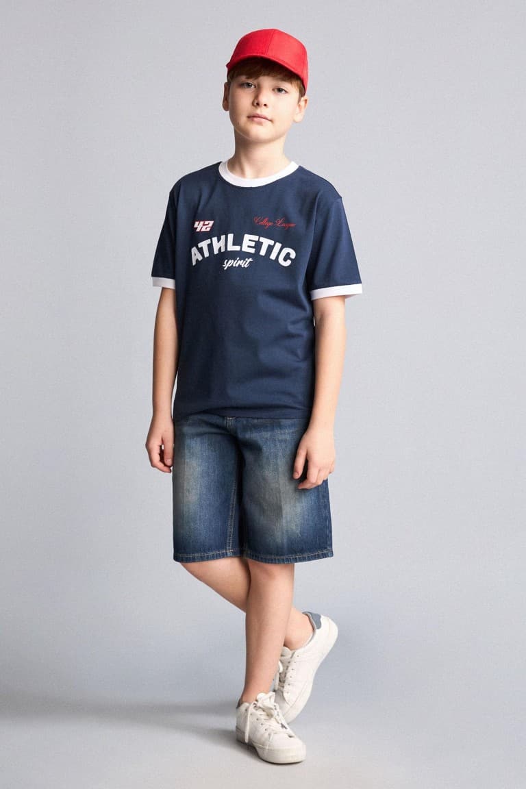 100% Cotton New Regular Crew Neck Printed Short Sleeve T-Shirt Boy