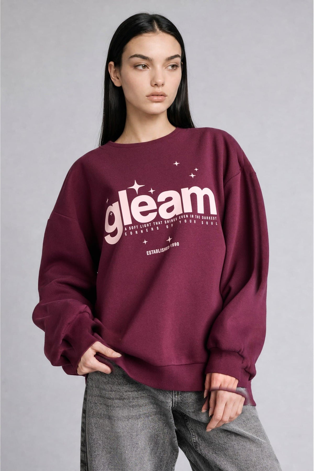 Overless Crew Neck Slogan Printed Thick Sweatshirt Fabric Sweatshirt