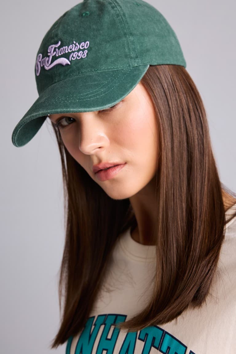 Women Embroidered Jean Cap Green Hat Main image