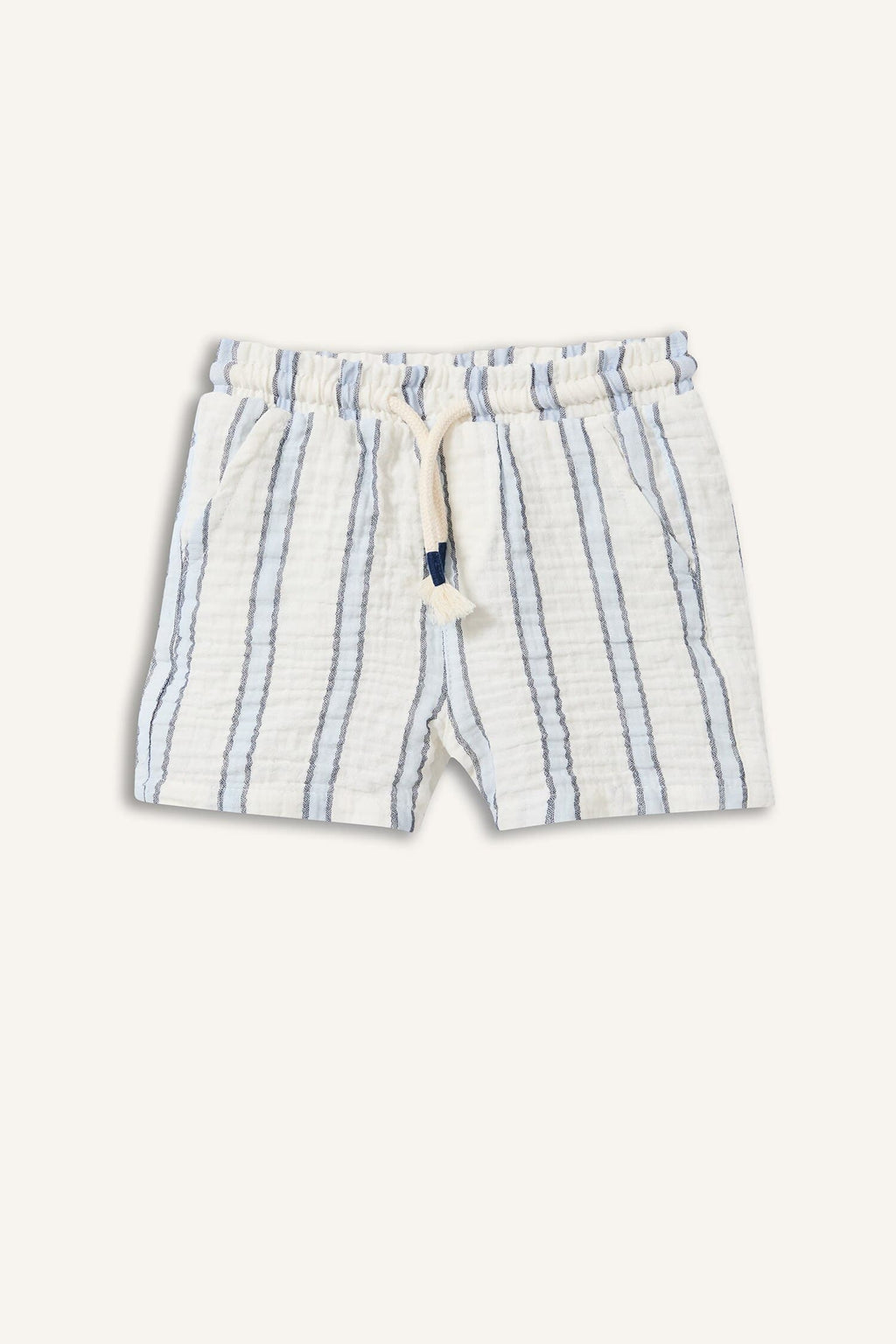 Elastic Waist Lace-up Striped Muslin Shorts Baby Boy