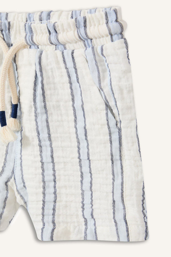 Elastic Waist Lace-up Striped Muslin Shorts Baby Boy