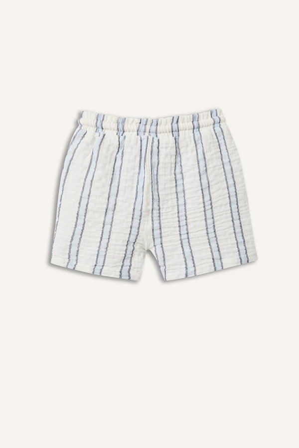 Elastic Waist Lace-up Striped Muslin Shorts Baby Boy