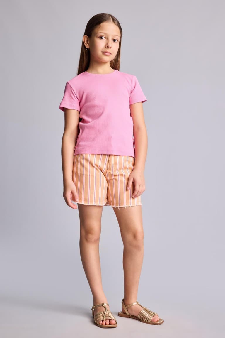 Crew Neck Ribbed Camisole Short Sleeve T-Shirt Girl
