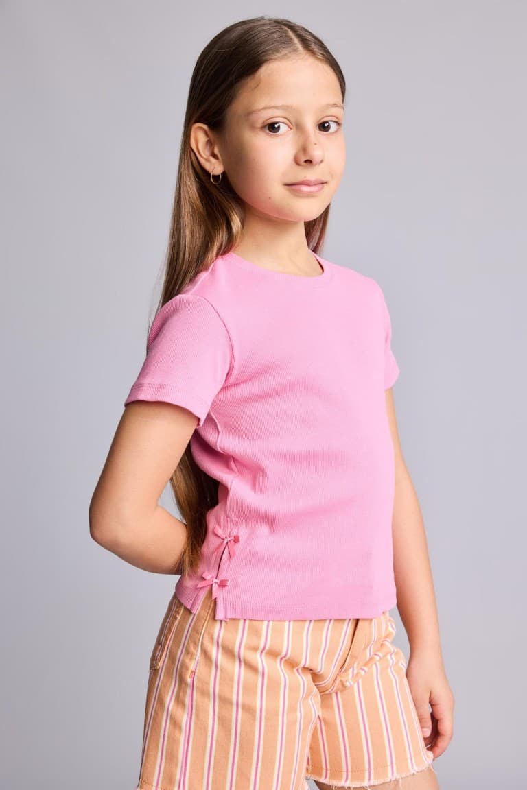 Crew Neck Ribbed Camisole Short Sleeve T-Shirt Girl
