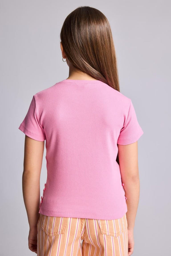 Crew Neck Ribbed Camisole Short Sleeve T-Shirt Girl