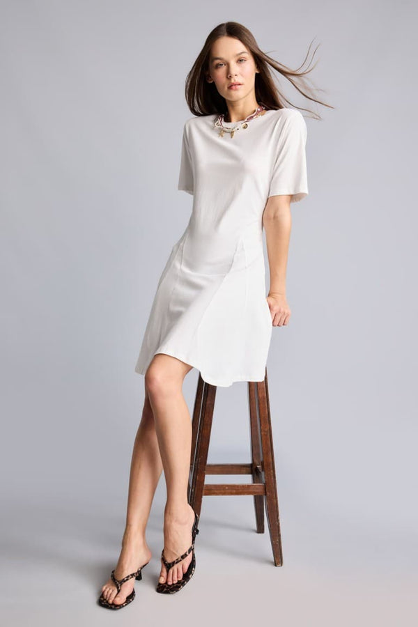 100% Cotton Crew Neck Short Sleeve White Mini Dress
