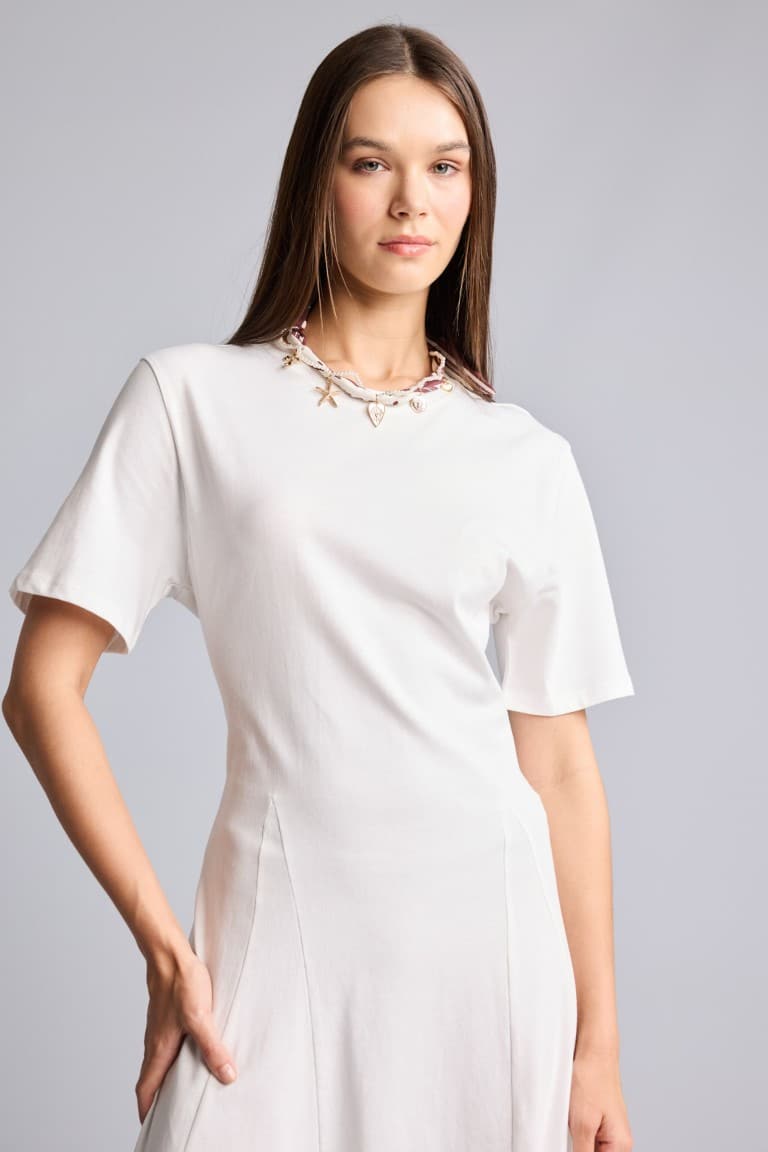 100% Cotton Crew Neck Short Sleeve White Mini Dress