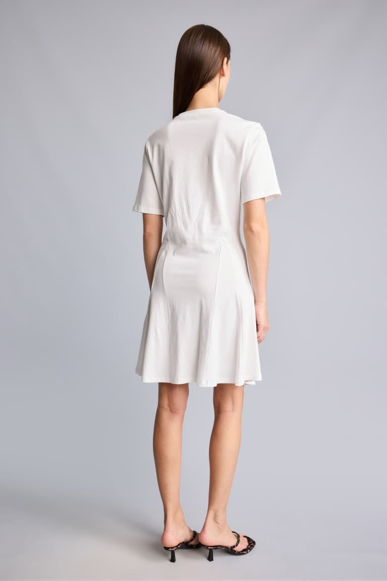 100% Cotton Crew Neck Short Sleeve White Mini Dress
