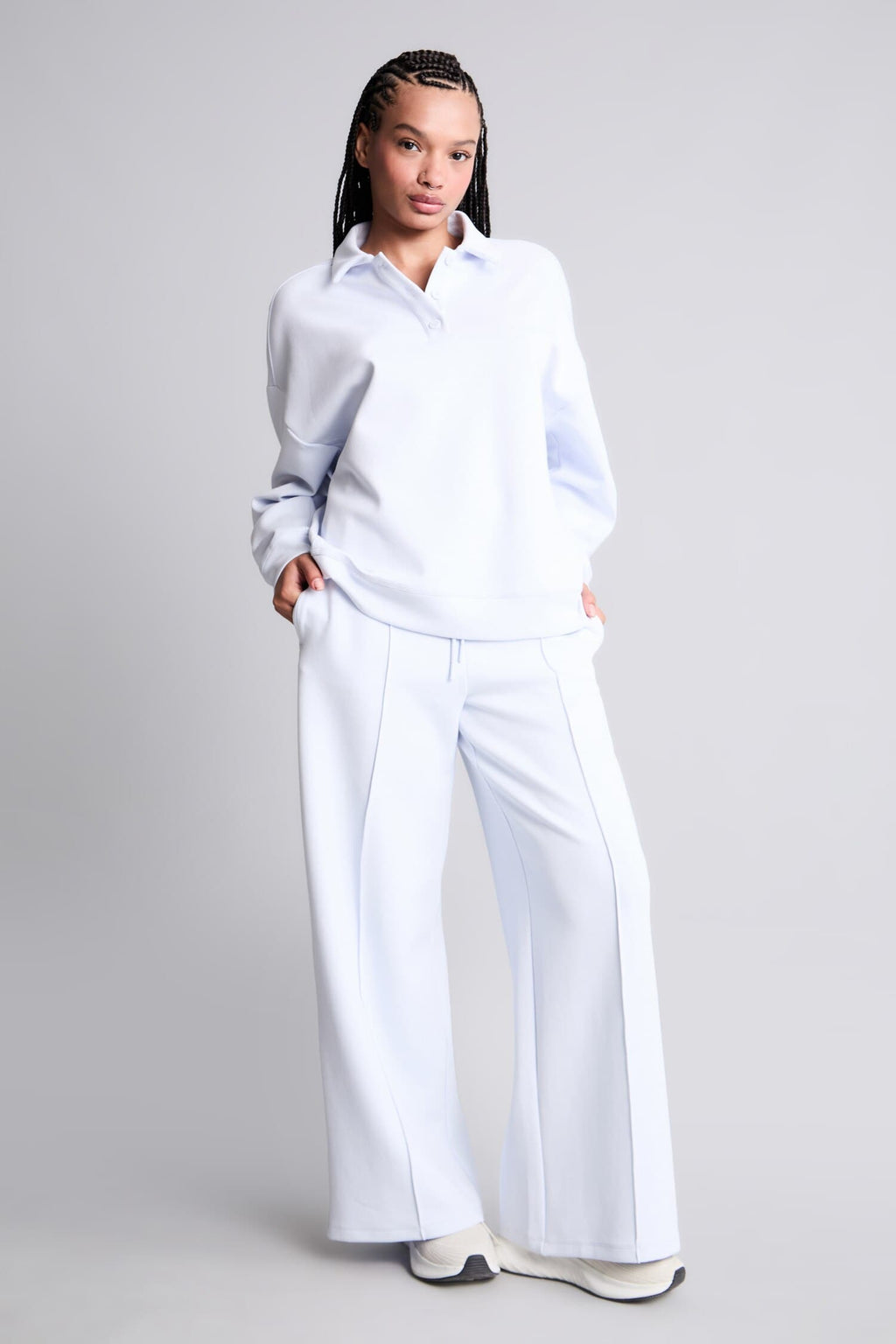 Barrel Fit Front Seam Wide Leg Long Sports Pants with Pockets