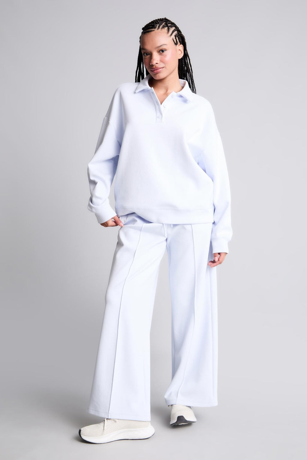 Barrel Fit Front Seam Wide Leg Long Sports Pants with Pockets