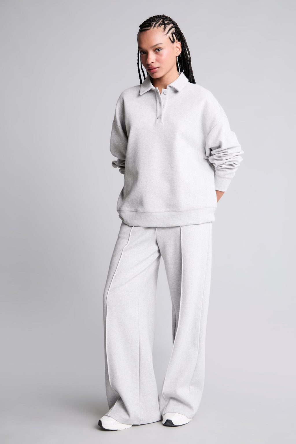 Barrel Fit Front Seam Wide Leg Long Sports Pants with Pockets