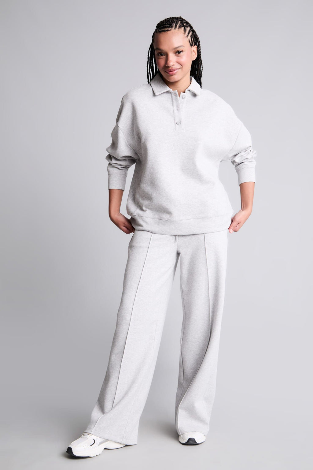Barrel Fit Front Seam Wide Leg Long Sports Pants with Pockets