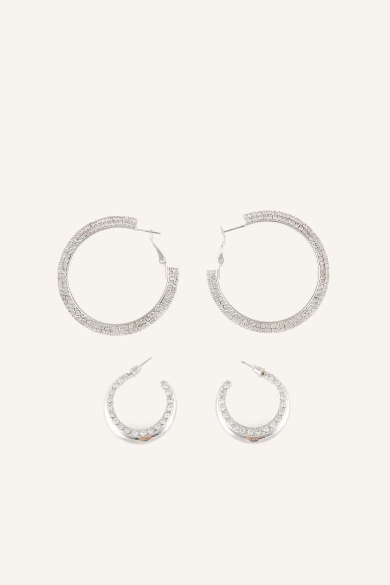 Women Silver Color 2-Piece Hoop Earrings Main image