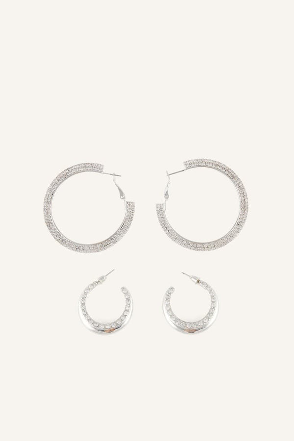 Women Silver Color 2-Piece Hoop Earrings