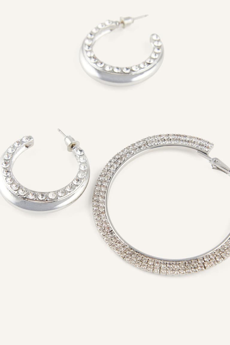 Women Silver Color 2-Piece Hoop Earrings Secondary image