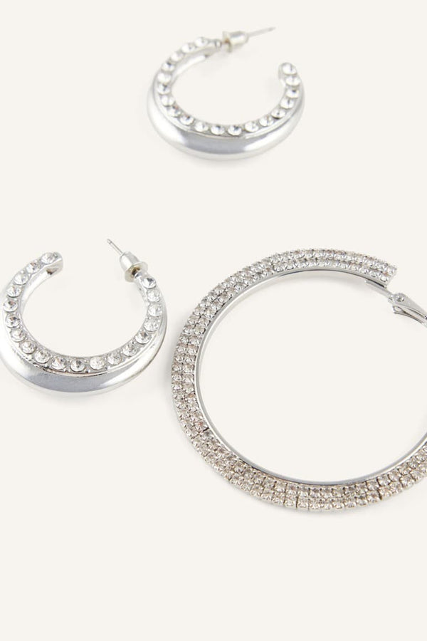 Women Silver Color 2-Piece Hoop Earrings