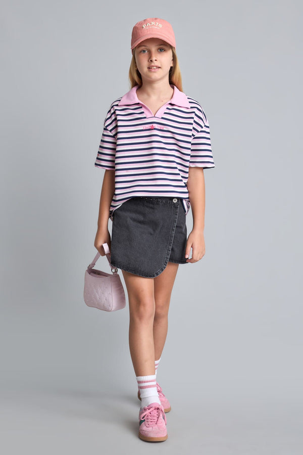 Striped Short Sleeve Polo Shirt Girl