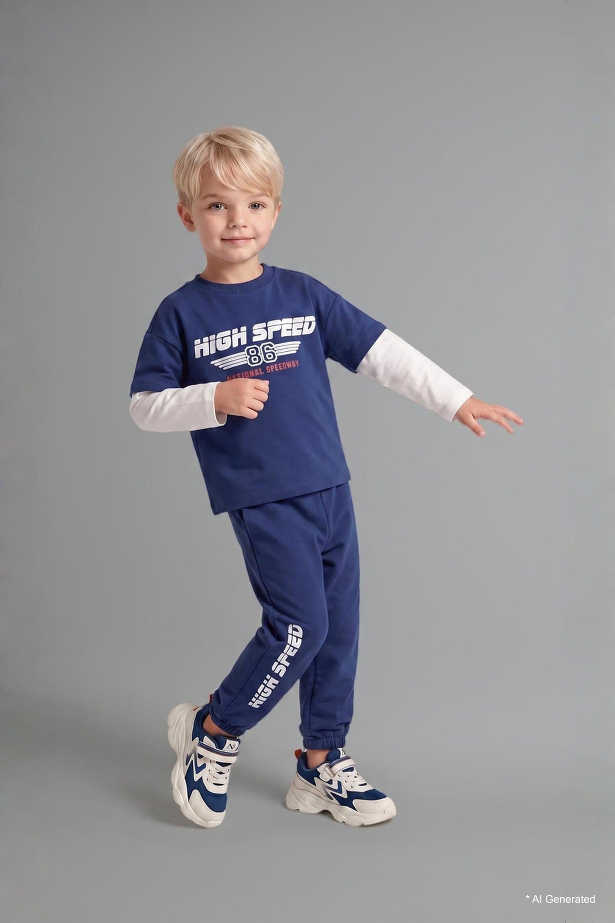 100% Cotton Long Sleeve Printed 2 Navy Blue Set Baby Boy