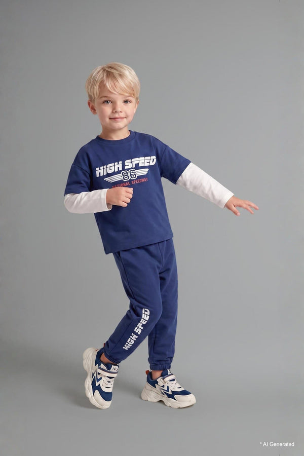 100% Cotton Long Sleeve Printed 2 Navy Blue Set Baby Boy